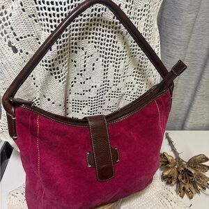 Elegant Lands End Wine and Brown Women's Suede/Leather Hand Bag/Purse